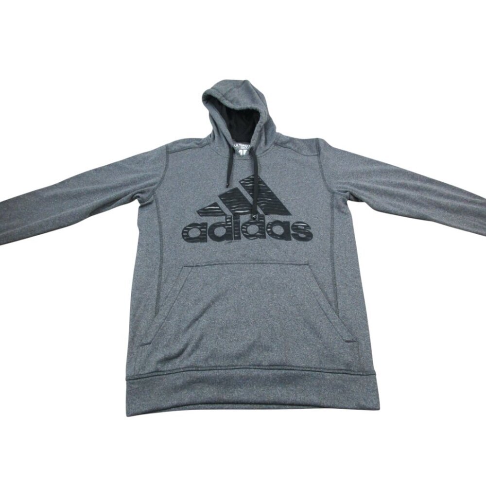 Adidas Ultimate Hoodie Mens Medium Gray Fleece Lined Logo Climawarm Drawstring